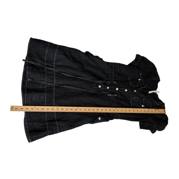 Anthropologie Maeve Black Linen Button Front Tie Waist Dress Womens Size 0 - Picture 7 of 11